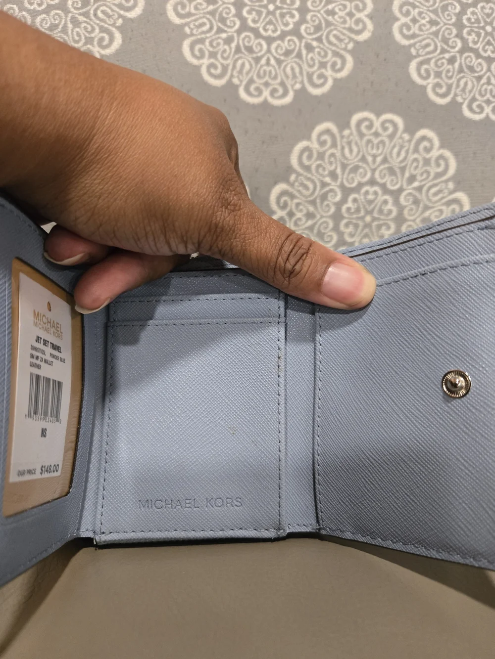 Michael Kors Jet Set Travel Powder Blue Leather Card Holder Wallet